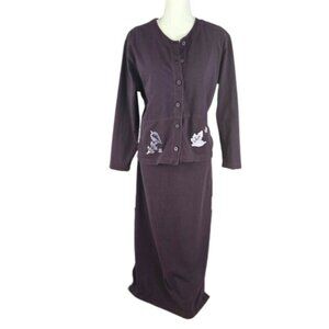 Women’s Purple Maxi Dress Jacket Set Embroidered Cotton Size XL